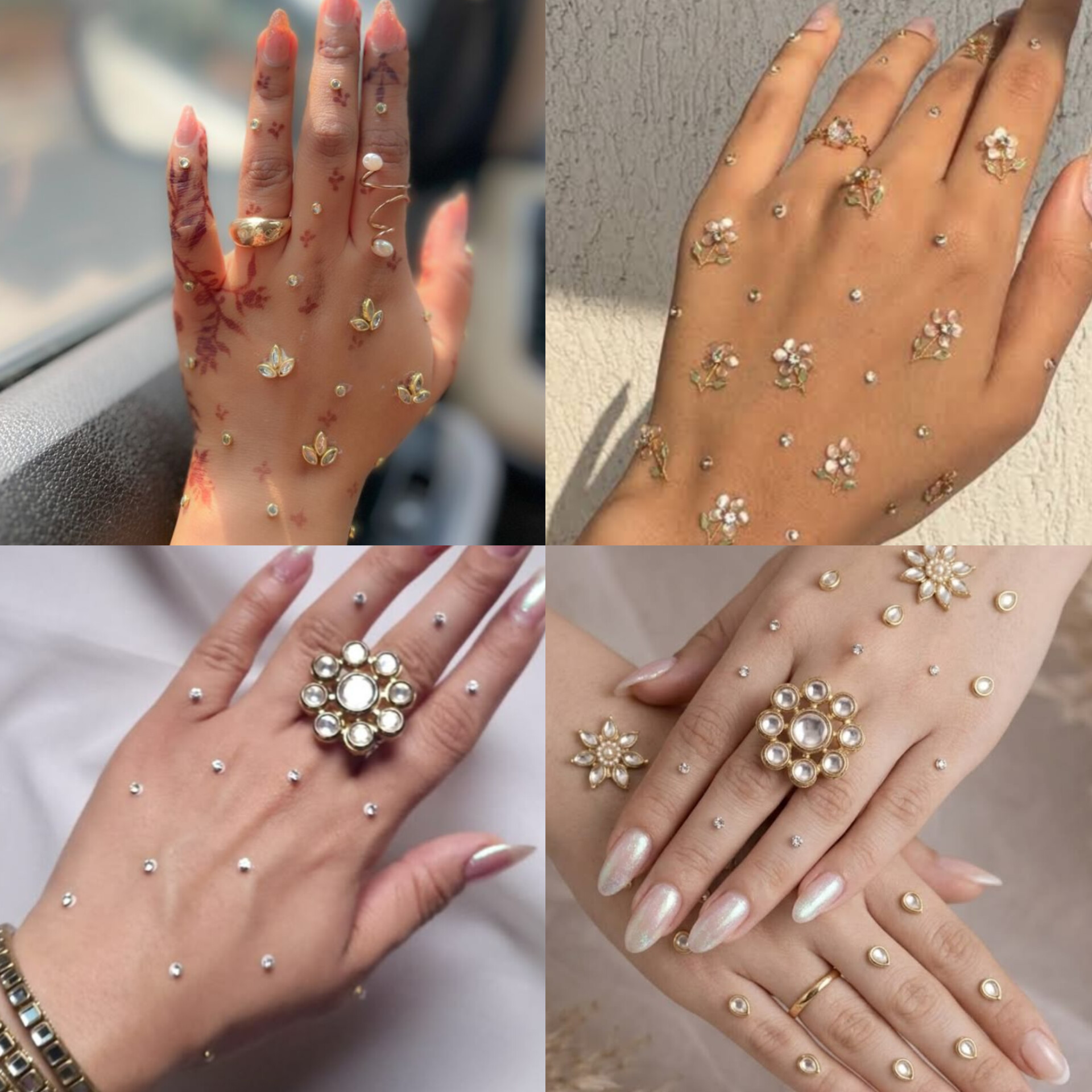Kundan Mehndi Hand Stickers for Women & Girls | Bridal Hand Jewellery Stickers | Self Adhesive Rhinestone Pearl Mehndi Tattoos | Eid Wedding Party Hand Accessories