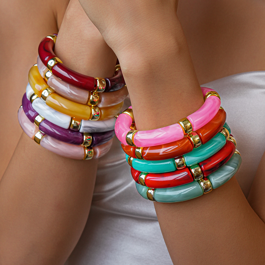 Multicolour Smuding Acrylic Splicing Round Bangles for Women Geometric Bamboo Joint Elastic Bracelet Fashion Jewelry Party F