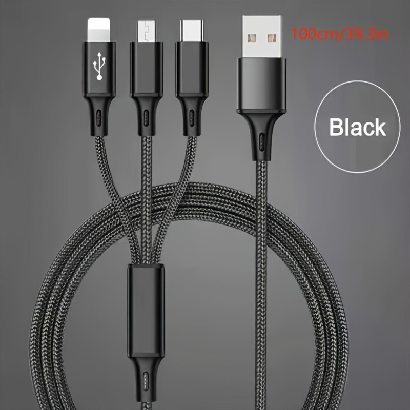 Multi-function Charging Cable 1.2M Charging Cable Nylon Braided Fast Charging Universal 3-in-1 Charging Cable Adapter For IP/Type-C/Micro-USB Ports, Compatible With Mobile Phones, Tablets price in Pakistan