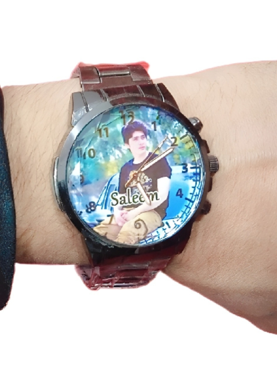Customized Picture & Name Black Chain Watch | Personalized Photo Engraved Wrist Watch | Latest Fashion Timepiece | Unique Gift for Men & Women
