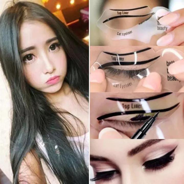 Pack of 2 & 1  Eyeliner Stencils Winged Eyeliner Stencil Models Template Shaping Tools Eyebrows Template Card Eye Shadow Makeup Tool