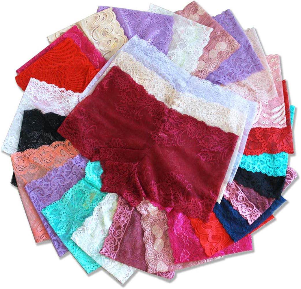 Women Floral Lace Boyshort Panties Soft Breathable Full Net Underwear Fancy Bridal Comfortable Lingerie Multicolor Small Medium