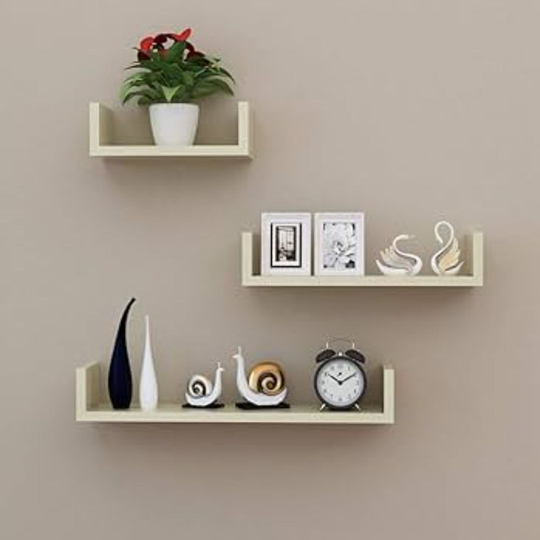 Customised U shaped floating shelves of 3 for decoration in bed room