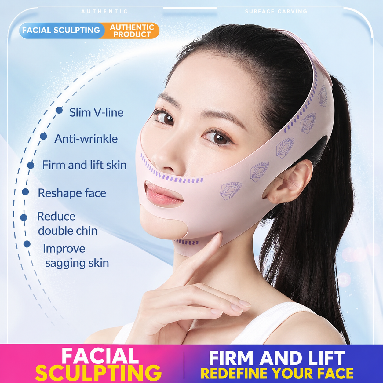 Women Facial Support Band – Adjustable Chin & Cheek Face Lift Strap V Line Beauty Belt