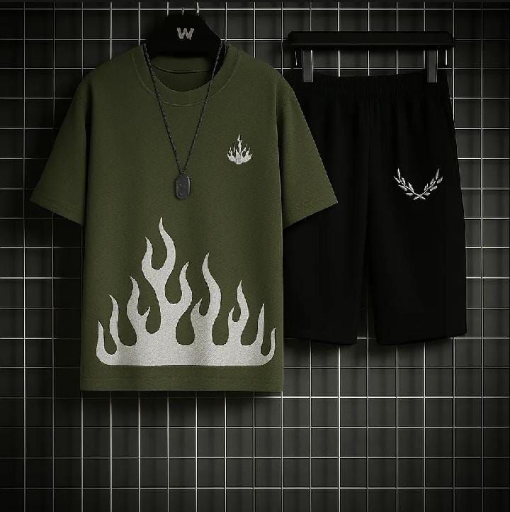 NEW TRENDY FIRED PRINTED GREEN & BLACK PREMIUM QUALITY SHORT TRACKSUIT FOR MEN  AND BOY'S /TRACKSUIT FOR MEN AND BOY'S/SUMMER TRACKSUIT FOR MEN/TRACKSUIT FOR BOYS /SHORT TRACKSUIT FOR MEN