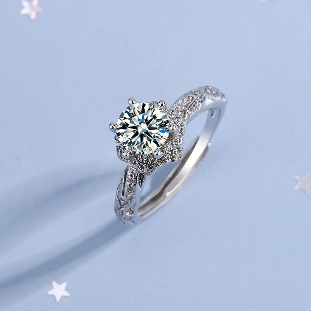 925 Sterling Silver Zircon Adjustable Engagement Rings For Women Wedding Elegant Jewelry Ladies Accessories  R39011