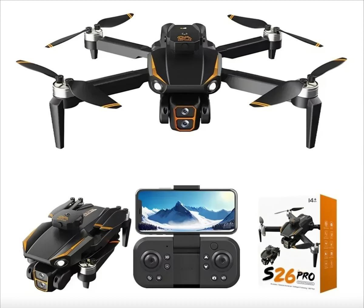 S26 Pro Dual Camera Drone HD Camera With Brushless Motor
Foldable RC Quadcopter For Aerial Photography
Having WIFI Avoid Obstacles 360° Roll & Intelligent Following