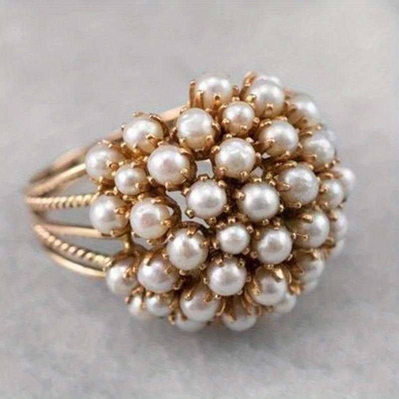 Trendy Hollow Golden Color Inlay Pearls Rings for Women Birthday  Accessories Fashion Custom Jewelry
