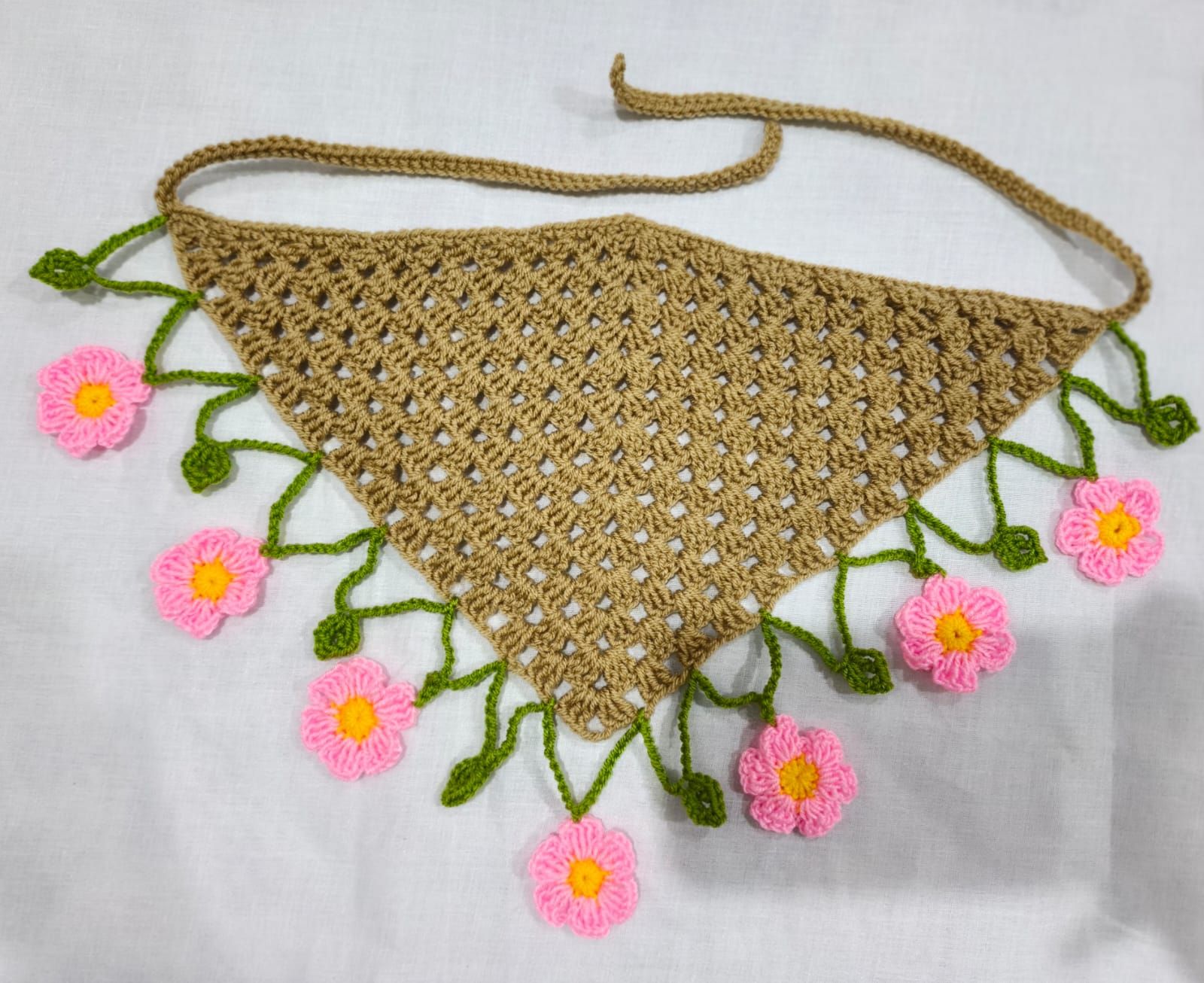 Handmade Crochet Bandana Head Scarf Boho Hair Accessory
