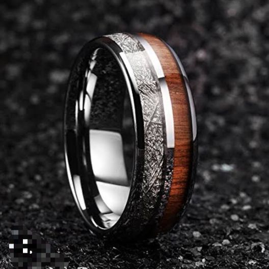 New Trend Mens Wedding Band, Whiskey Barrel Ring, Meteorite Ring, Rose Gold Mens Ring, Mens Promise Ring, Personalized,