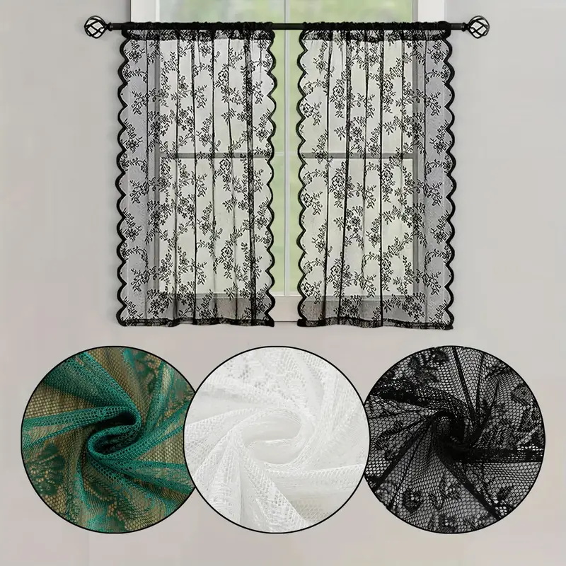 1pc Semi-Transparent Vintage Floral Embroidery Curtain, Suitable for Small Windows and as a Decoration for the Living Room. kitchen curtains for cabinets