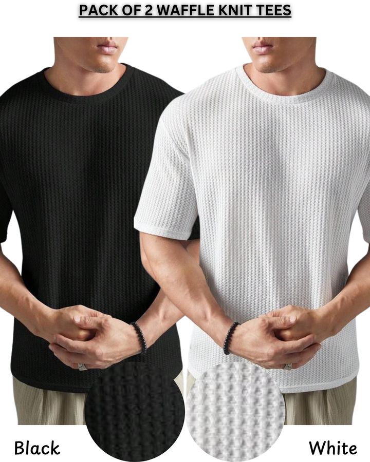 Pack Of 2 Waffle Knit Texture Tees For Men & Boys