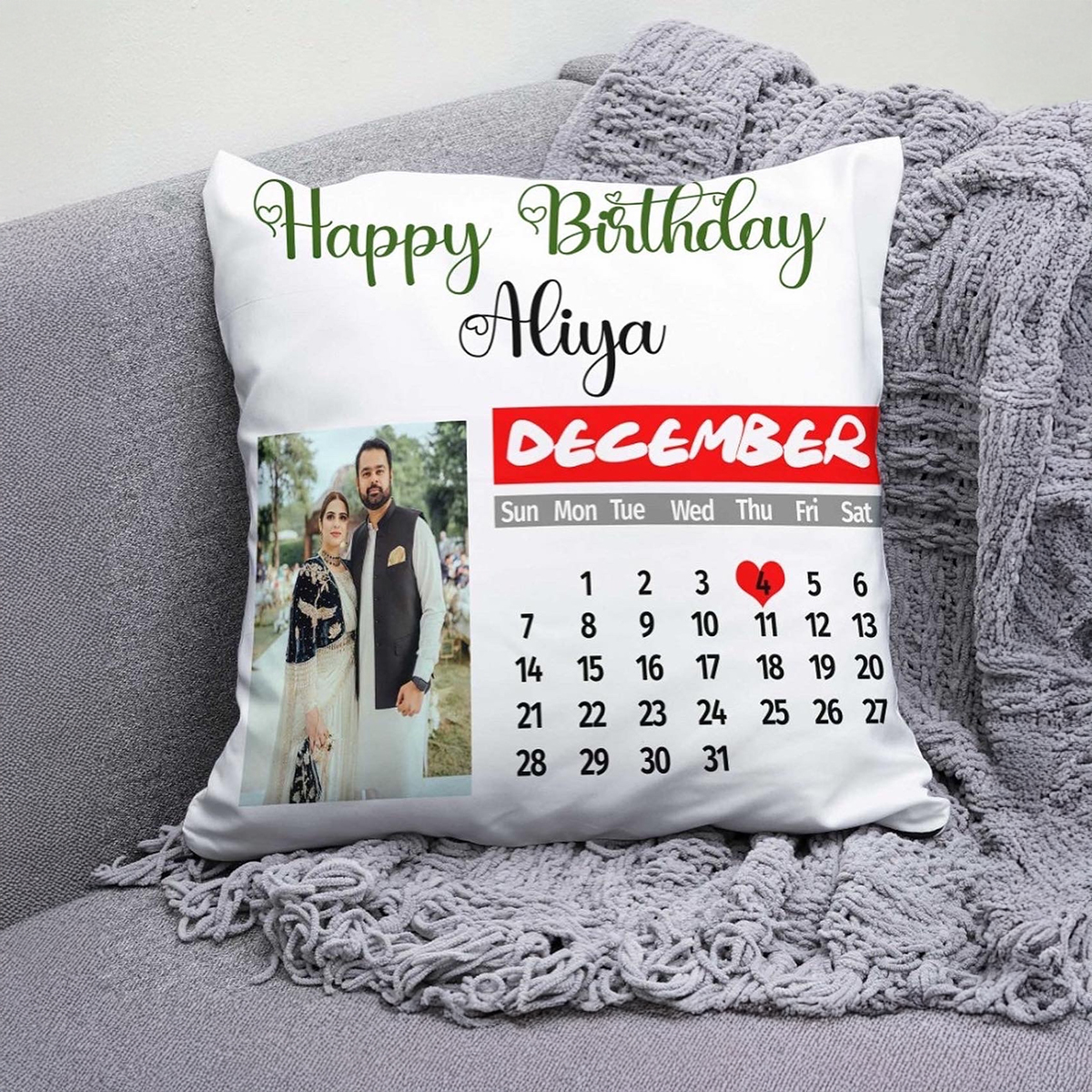 Customized Calendar Cushion with Name and Photo Stylish Design Premium Quality Pillow Cover