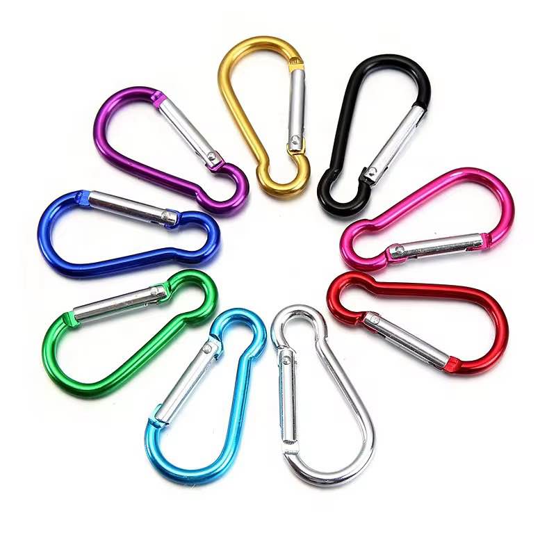4pcsAluminum carbiner key chain hook clip Buckle slide lock hiking climbing outdoor camping snap clip steel carabiner Easy lock Carabiner clips carbine snap hooks key- lock size 4*40