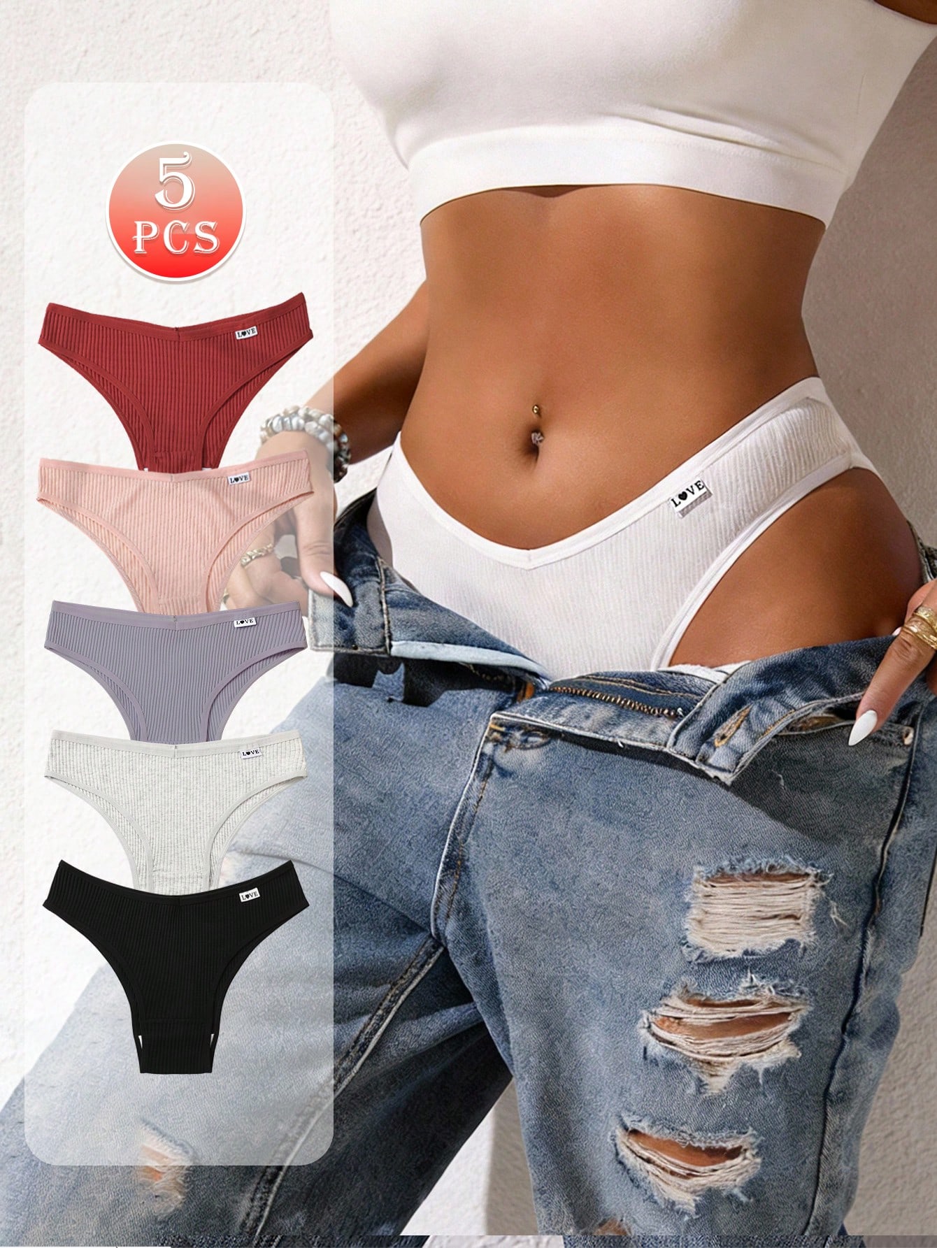 5pcs/Pack Women's Cute Printed High Elasticity Panties Low Waist Letter Design Ladies Underwear
