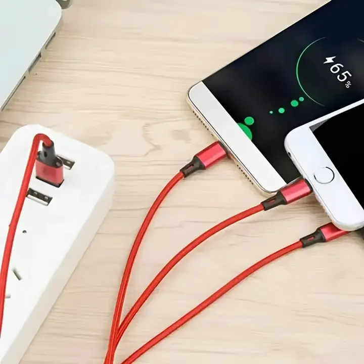 Multi-function Charging Cable 1.2M Charging Cable Nylon Braided Fast Charging Universal 3-in-1 Charging Cable Adapter For IP/Type-C/Micro-USB Ports, Compatible With Mobile Phones, Tablets