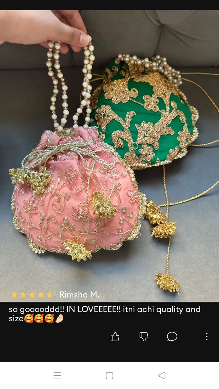 Embroidered Potli Clutch Bag with Pearl Handle for Party Wear
