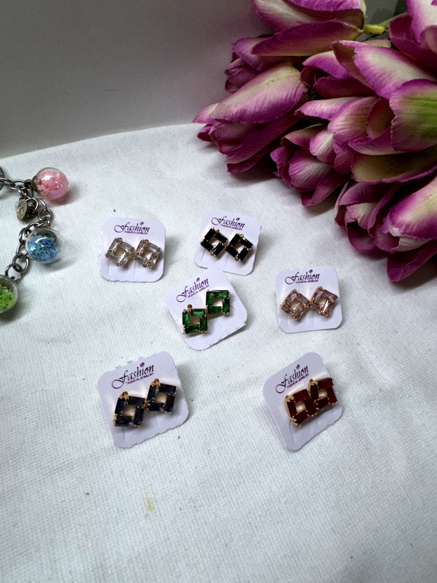 Elegant zircon square stud earrings for girls light weight