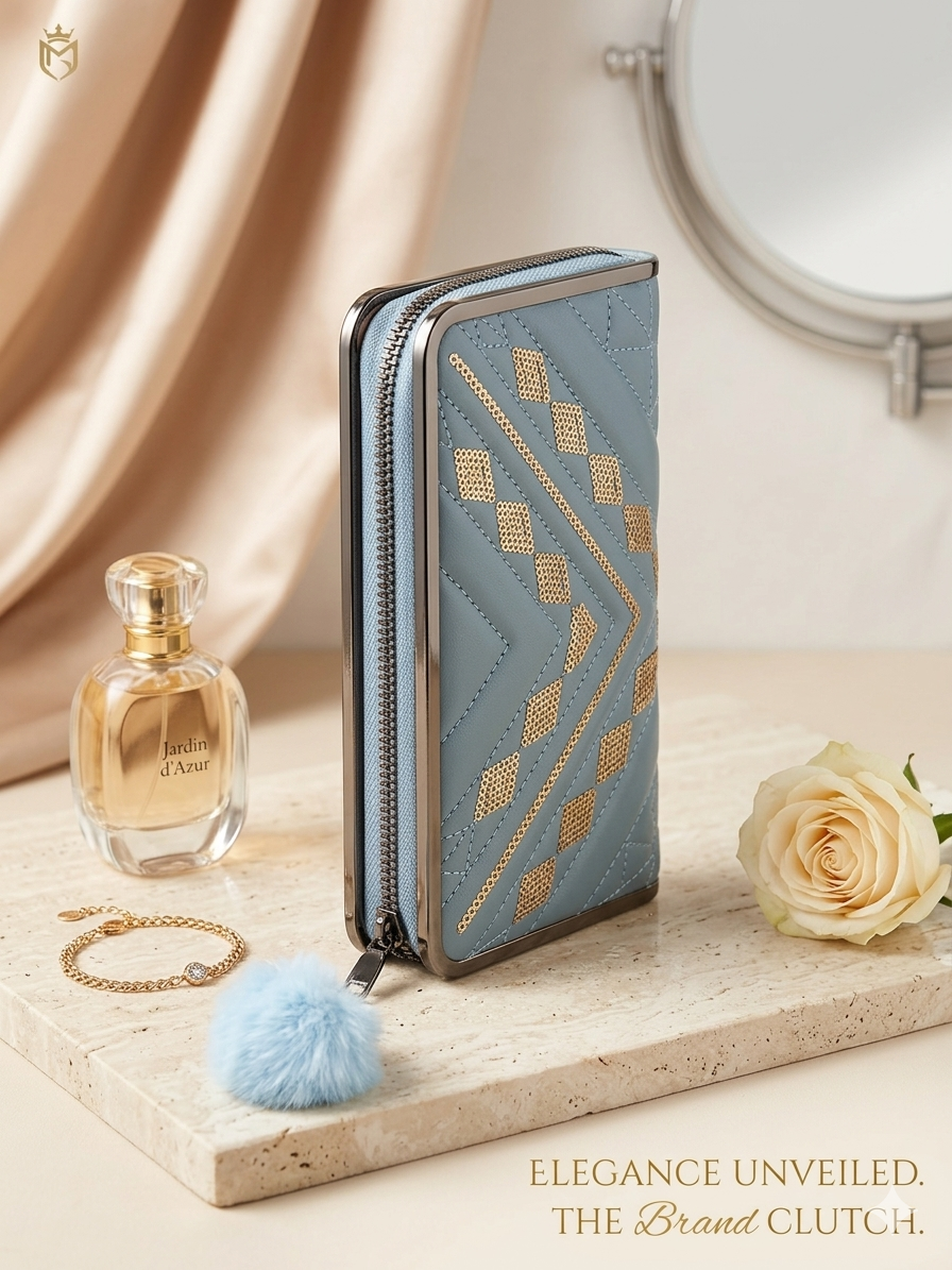 Beautiful Leather Fashion Hand Bags Wallet Clutches With Long Zippe
