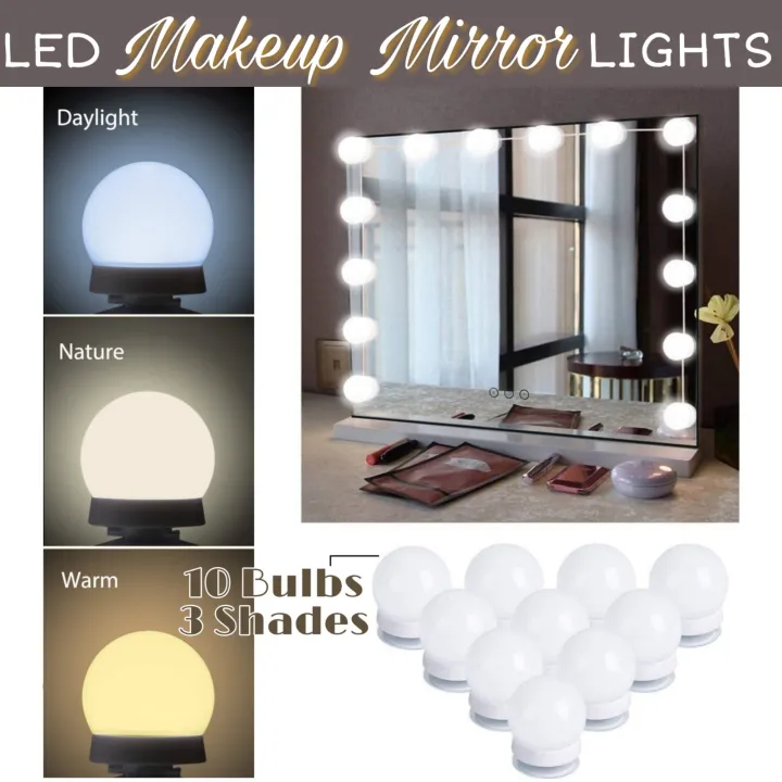 Hollywood Style Led Vanity Mirror Lights Kit - Vanity Lights Have 10 Dimmable Light Bulbs for Makeup Dressing Table and Power Supply Plug in Lighting Fixture Strip, White (No Mirror Included)