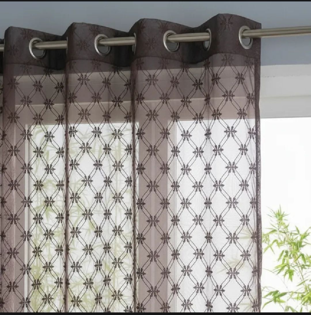Premium Sheer Net Curtains for Windows & Doors | Classic Embroidered Look | Light Filtering and Easy to Install | length 92 and width 54