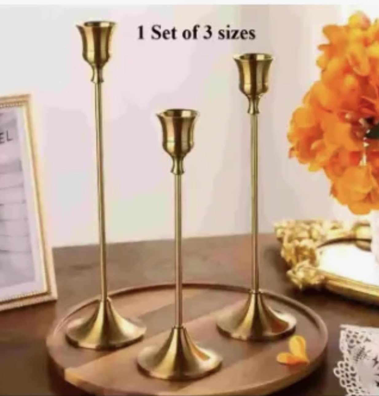 Set of 3 Golden Pillar Candle Holders Premium Pillar Candle Stands for Wedding Party Fireplace And Home Decor  Metal Candle Stands durable Candles holder