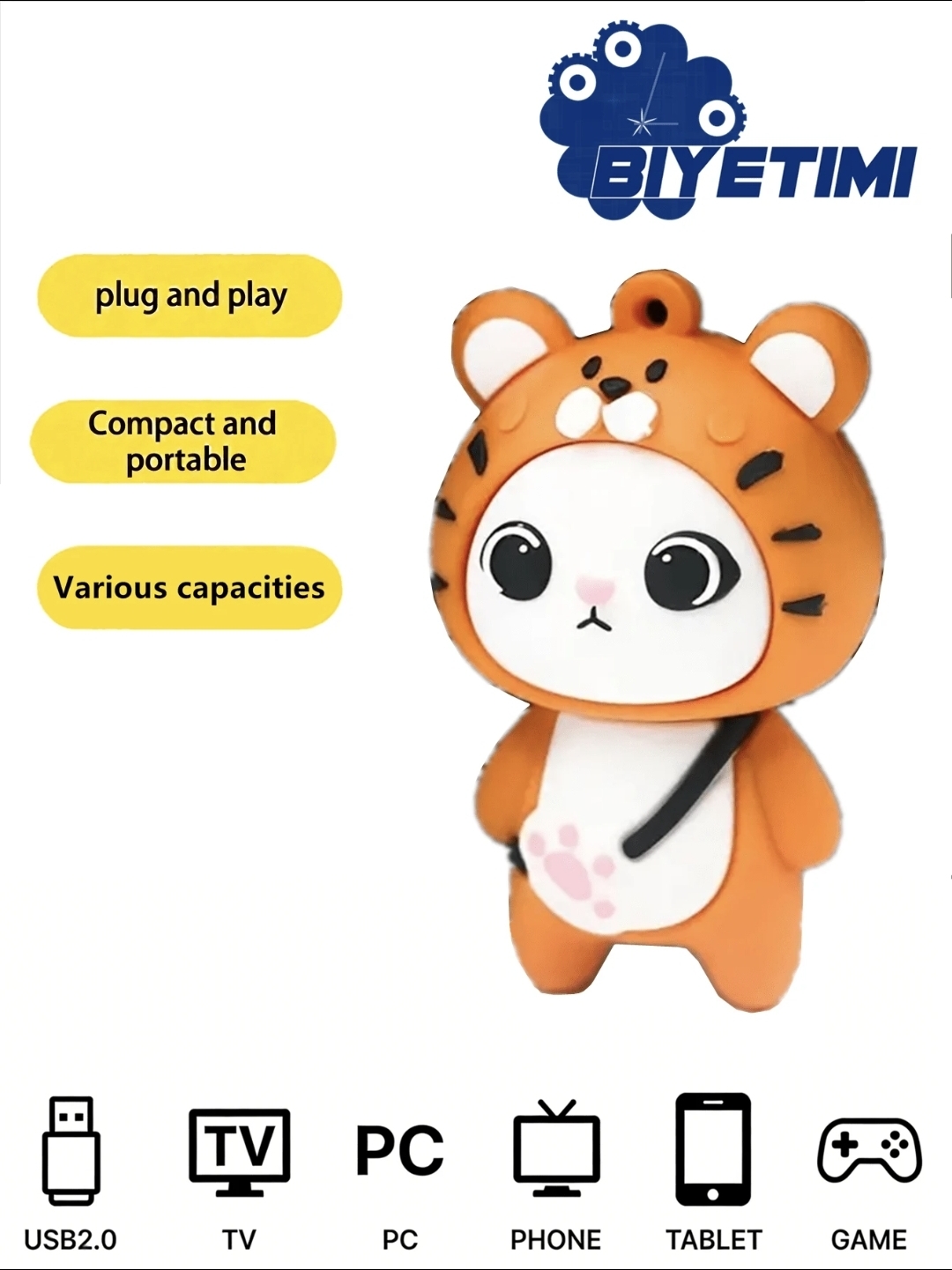 BIYETIMI Cartoon Mini 128GB 2.0 USB Flash Drive