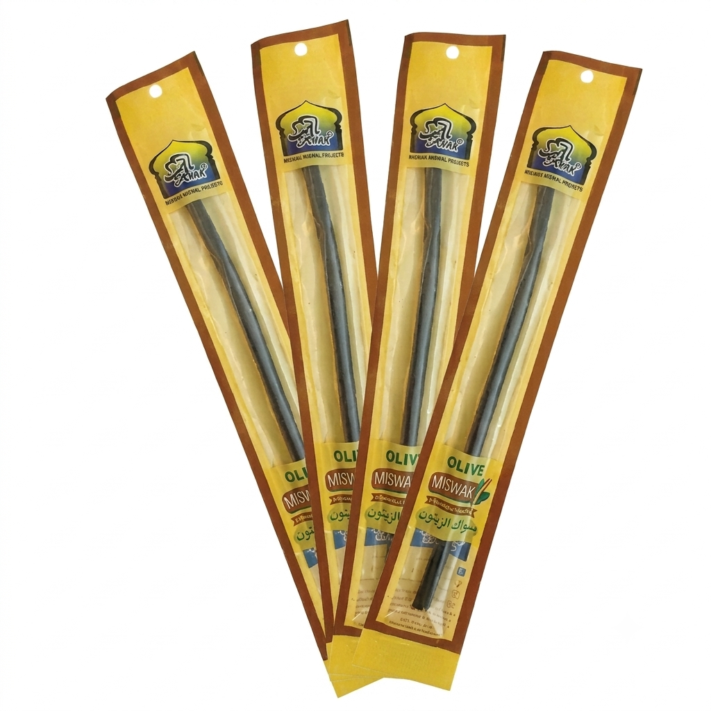 AL Khair Olive Zaitoon Regular Miswak Organically Grown Natural Teeth Cleaning Stick for Daily Oral Care and Fresh Breath (Pack of 4)