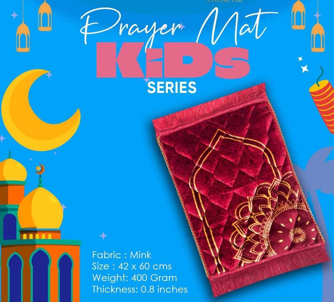 Soft Velvet Kids Prayer Mat 40x60 cm Polyester Embossed Janamaz Rug