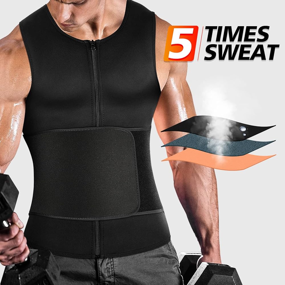 Cami Men Vest with Waist trainer/Slimming Shirt | Neoprene Body Shaper | Weight Loss & Belly Fat Burner | Hot Shaper Compression Shirt | Thermal Body Warmer for Gym & Fitness | Zipper Chest Shaper | Affordable Full Body Slimming Shirt/Body warmer