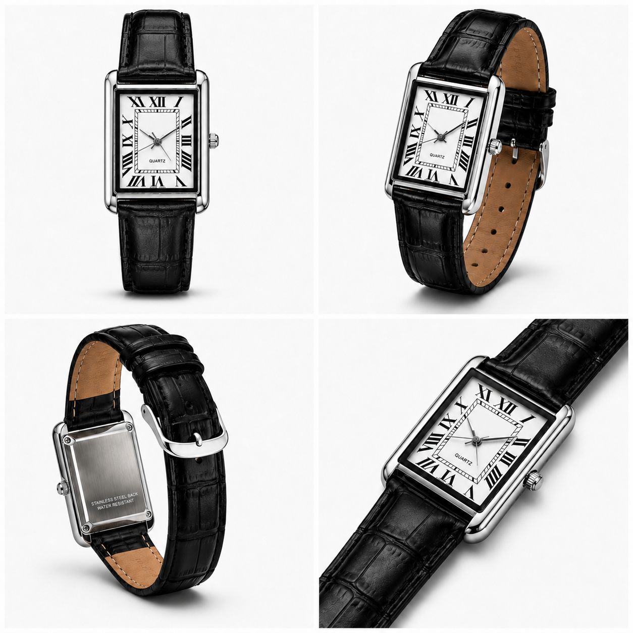 Elegant Vintage Rectangular Quartz Wrist Watch for Men