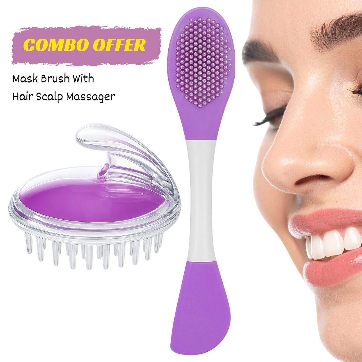 Hair Scalp Massager With Head Mask Brush, Silicone Face Wash Brush, Shampoo Brush – Silicone Hair Wash Brush & Head Scrubber Comb, Anti-Dandruff Scalp Massage Tool for Hair Growth, Shampoo Bath & Shower, Soft Bristle Exfoliating Brush for Men & Women