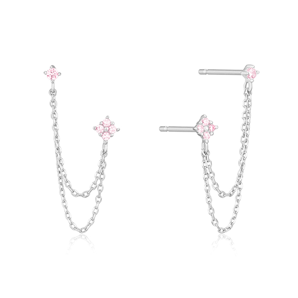Huitan  Double Ear Studs Tassel Chains Hanging Earrings for Women Ear Piercing 3 Metal Color Luxury CZ Hot Jewelry