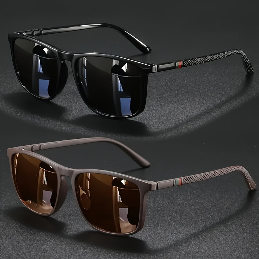 2pcs Luxury Square Vintage Casual Fashionable Sunglasses Men Women Fashion Travel Driving Fishing Sun Glasses Male Eyewear