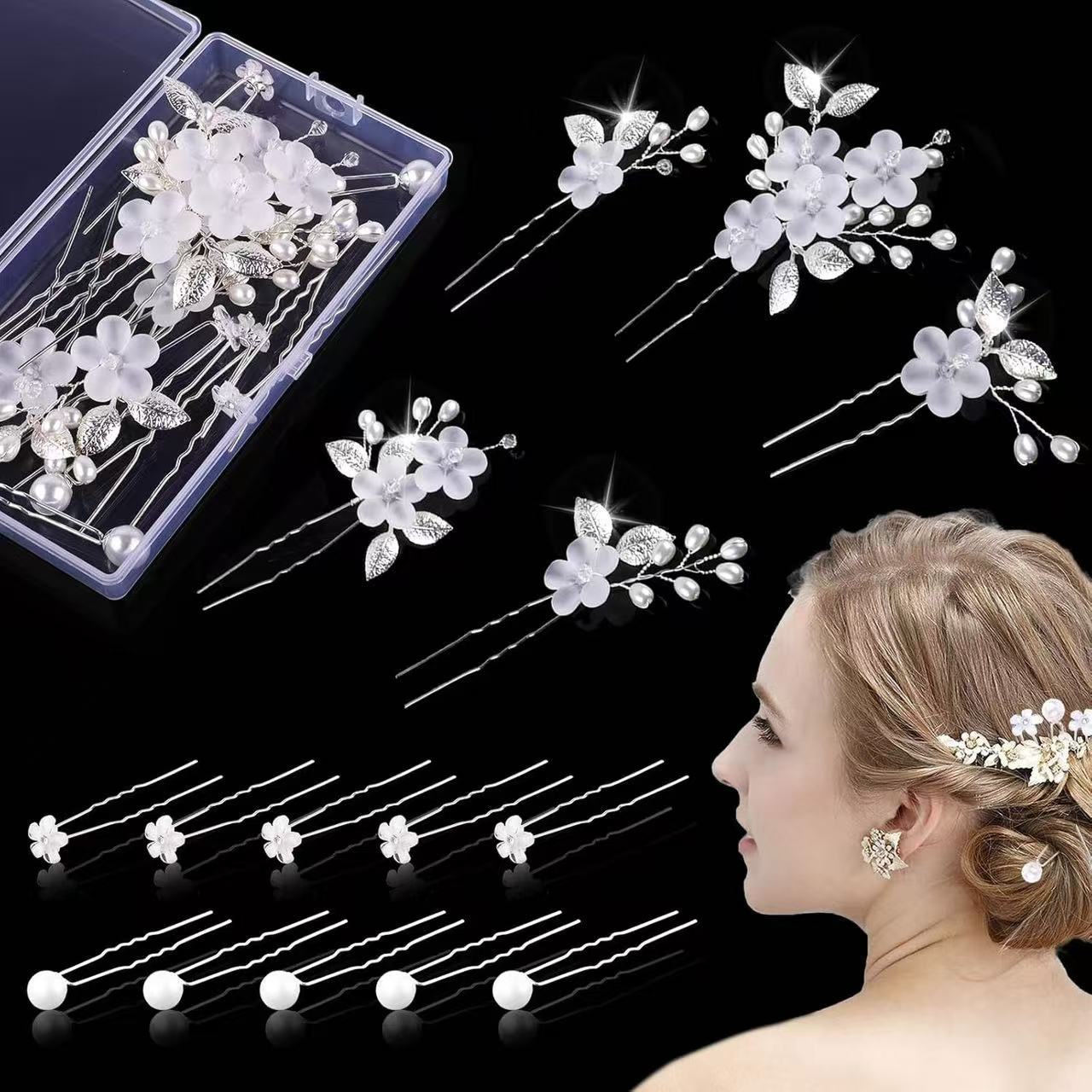 Acrylic Flower and Leaf U-Shaped Hairpin Hair Accessory Bridal Wedding Hair Accessory