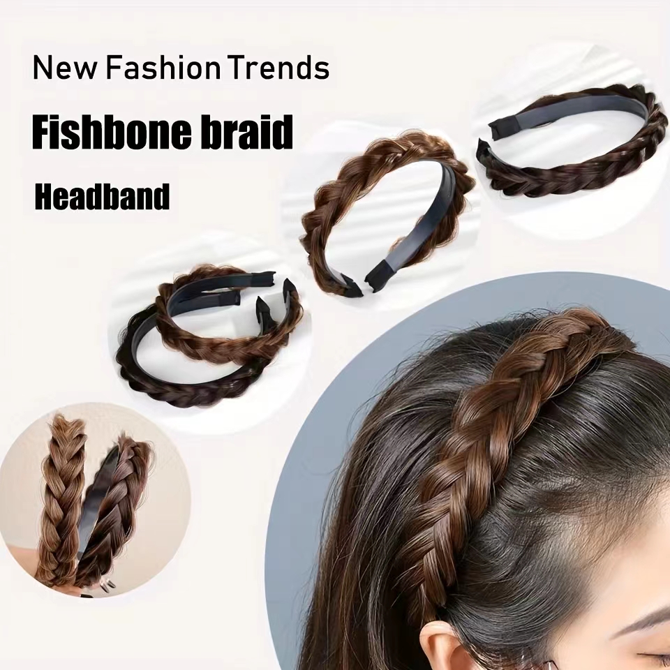 Fashion Fishbone Braid Lazy Wig Twist Hair Bands for Women Luxury Designer Non-slip Braided Wigs Headband Hair Accessories