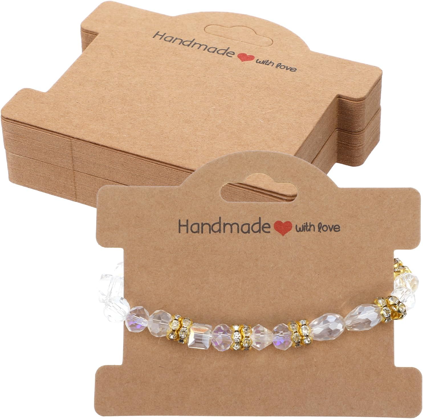 50pcs Bracelet Display Jewelry Card Bracelet Packaging for Small Business Handmade with Love Jewelry Tags for Selling Hair Ties