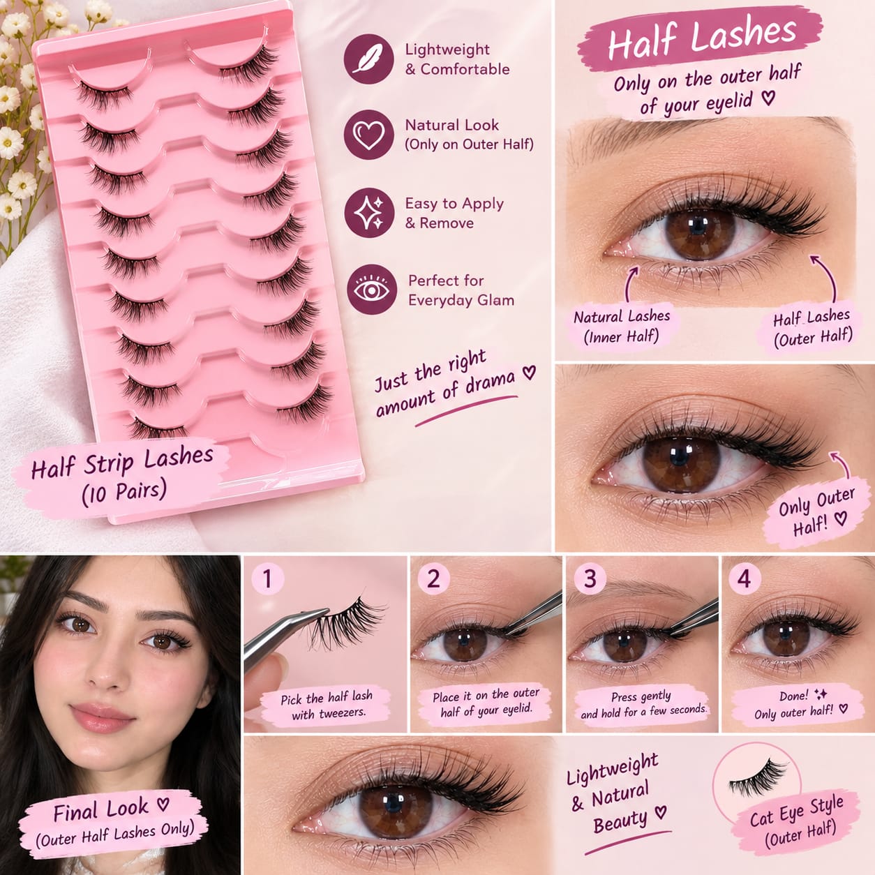Natural Half-Strip Cat Eye Transparent Band False Eyelashes, Fluffy Lightweight 3D Faux Mink False Eyelash Set, Soft Wispy False Eyelashes - Suitable For Cosplay, European And American Style Extra Long Lashes