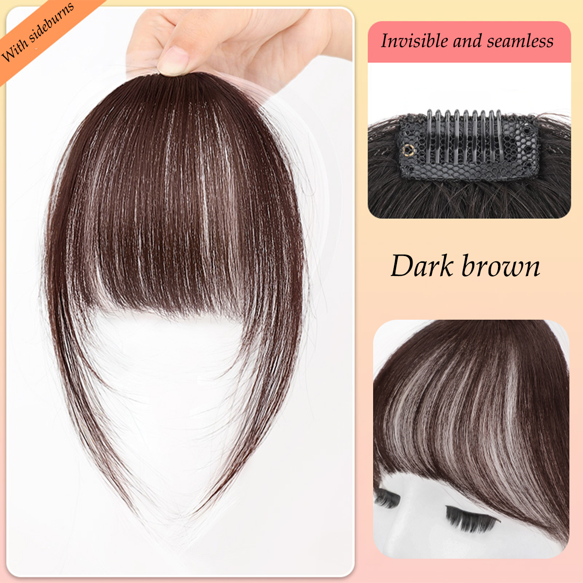 Natural Synthetic Hair Bangs Hair Accessories  Women's Forehead Clip Hair Extension With Natural Curvature Of Sideburns