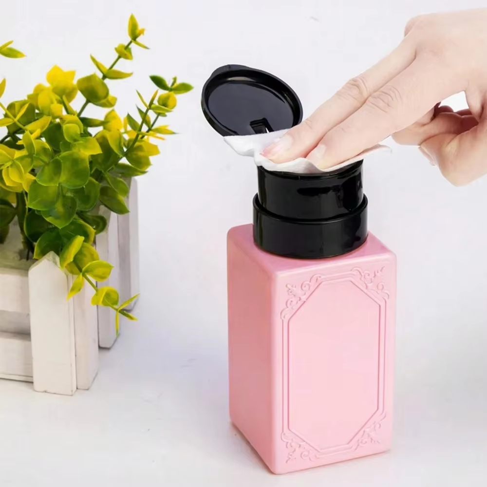 1pcs Pink Push Down Pump Dispenser Nail Liquid Alcohol Container Bottle Gel Polish Cleaner Remover Empty Bottle