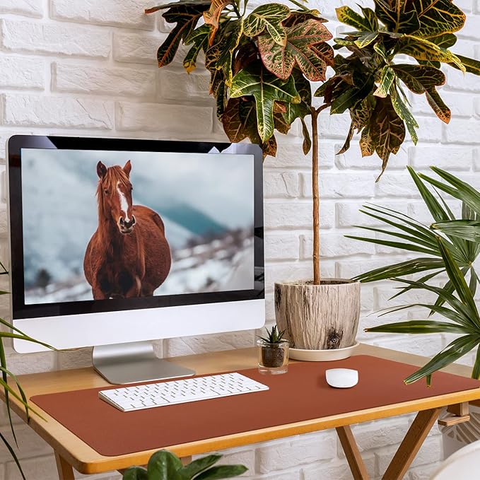 Premium PU Leather Desk Pad (24"x12") PU Leather Mouse Pad Waterproof and Stain Resistant Table Mat Non-Slip PU Leather Mat for Office and Home Durable Laptop Desk Pad Stylish PU Leather Blotter for Writing Gaming and Office Use Large Size Desk Mat