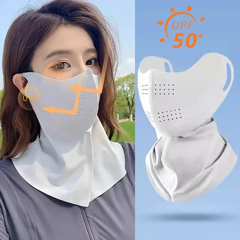 UPF50+ Women Summer UV Protection Neck Scarf Ice Silk Face Mask Cover Outdoor Wrap Cover Sports Cycling Sun Proof