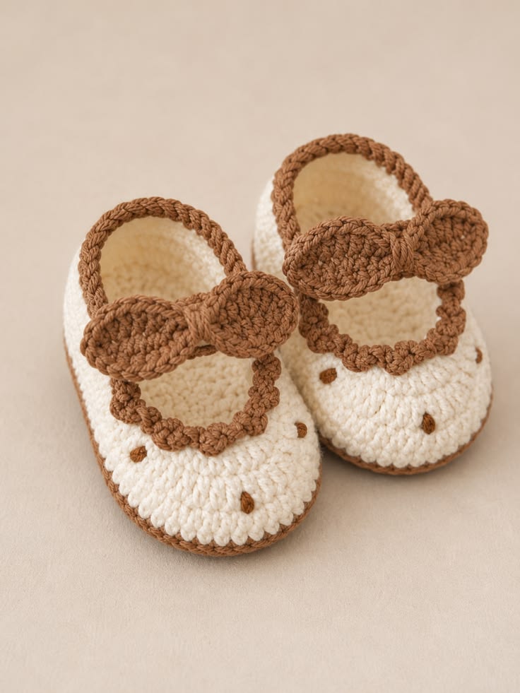 Handmade Crochet Baby Booties with Bow | Soft Newborn Baby Shoes | Baby Girl Gift
