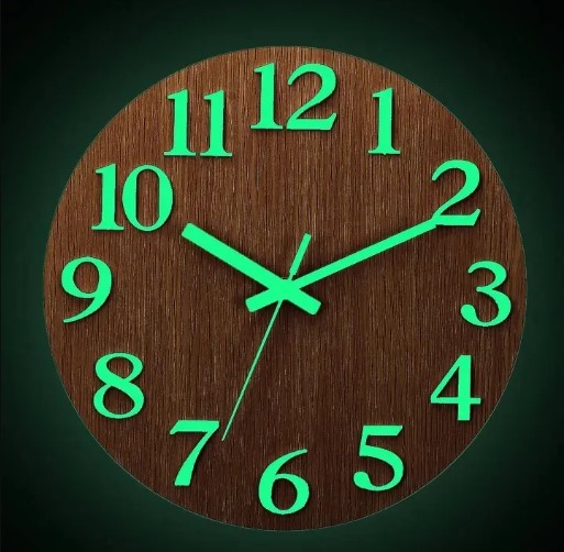 Night Light Wooden Wall Clock Glow in The Dark Big Size Luminous Wall Clock for Bedroom, Living Room and Office