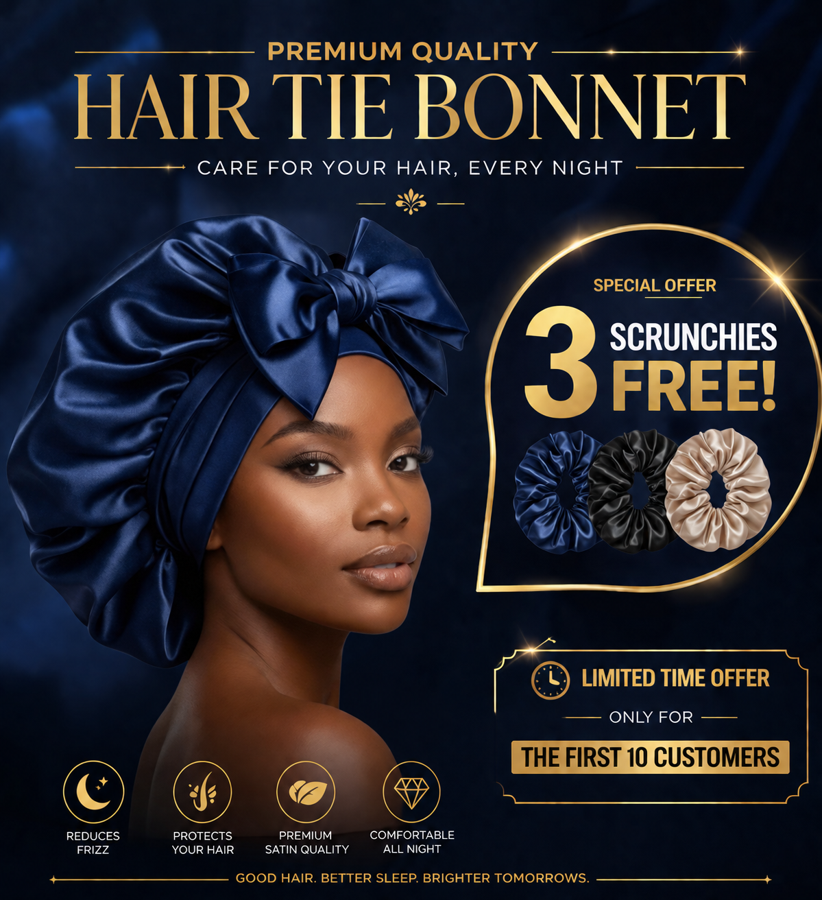 Double Layer Silk Hair Tie Bonnet – No Slip | Sleep Cap for Frizz-Free Hair | Soft & Comfortable