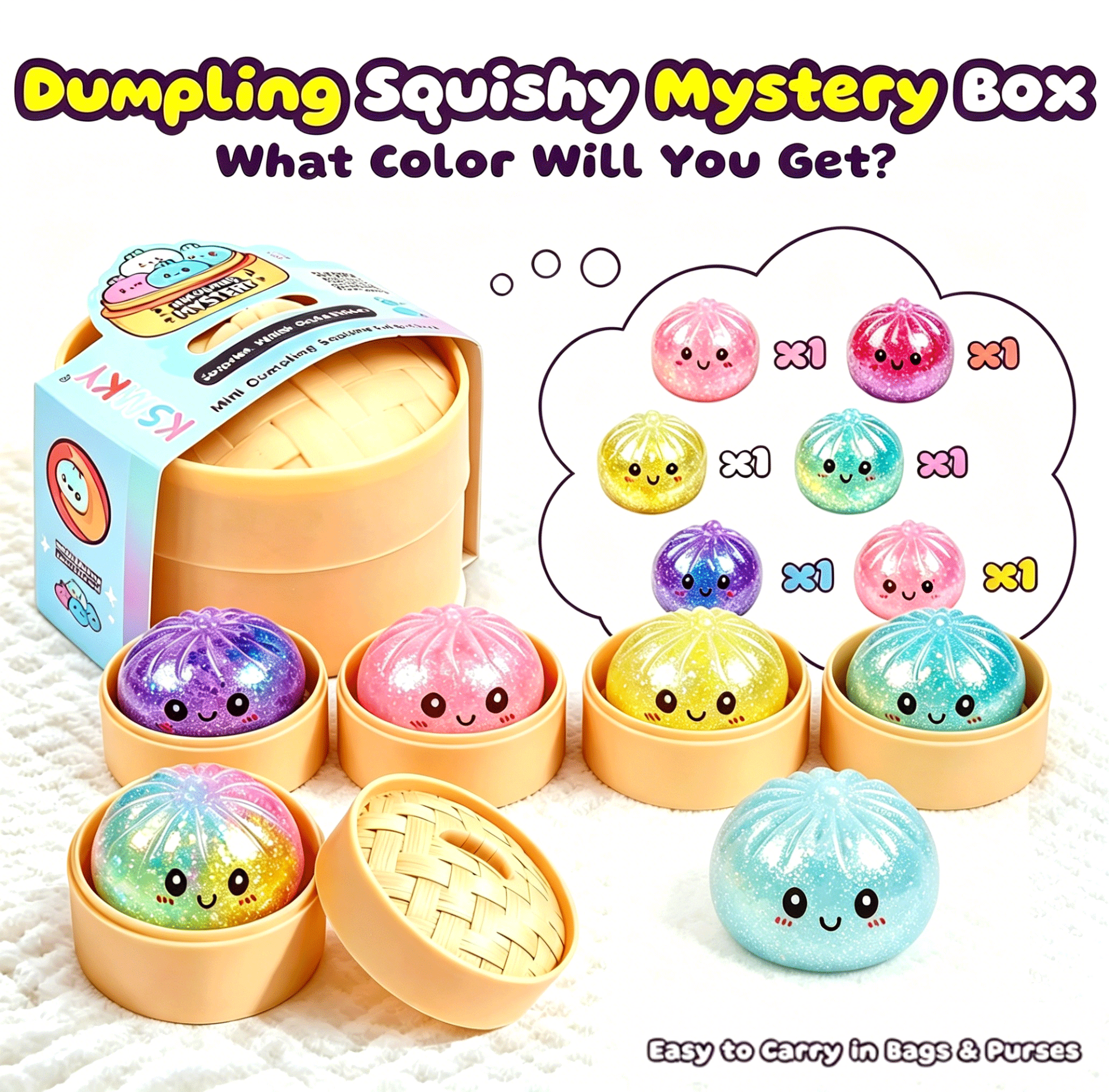 Sparkle Bun Squishy Toy Slow Rebound Stress Relief Squeeze Ball Soft With Bead&Steamer Fidget Toy for Anxiety Relief Sensory Toy