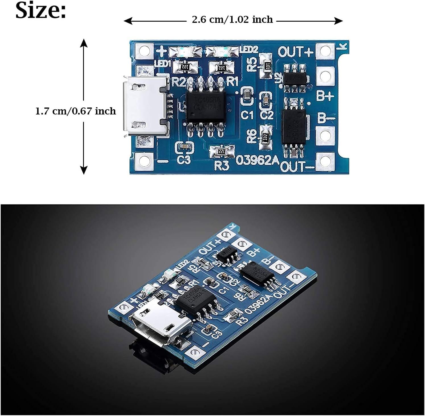 TP4056 Type-C / Micro-USB 5V 1A 18650 Lithium Battery Charger Module Li-ion Charging Board with Dual Protection Functions