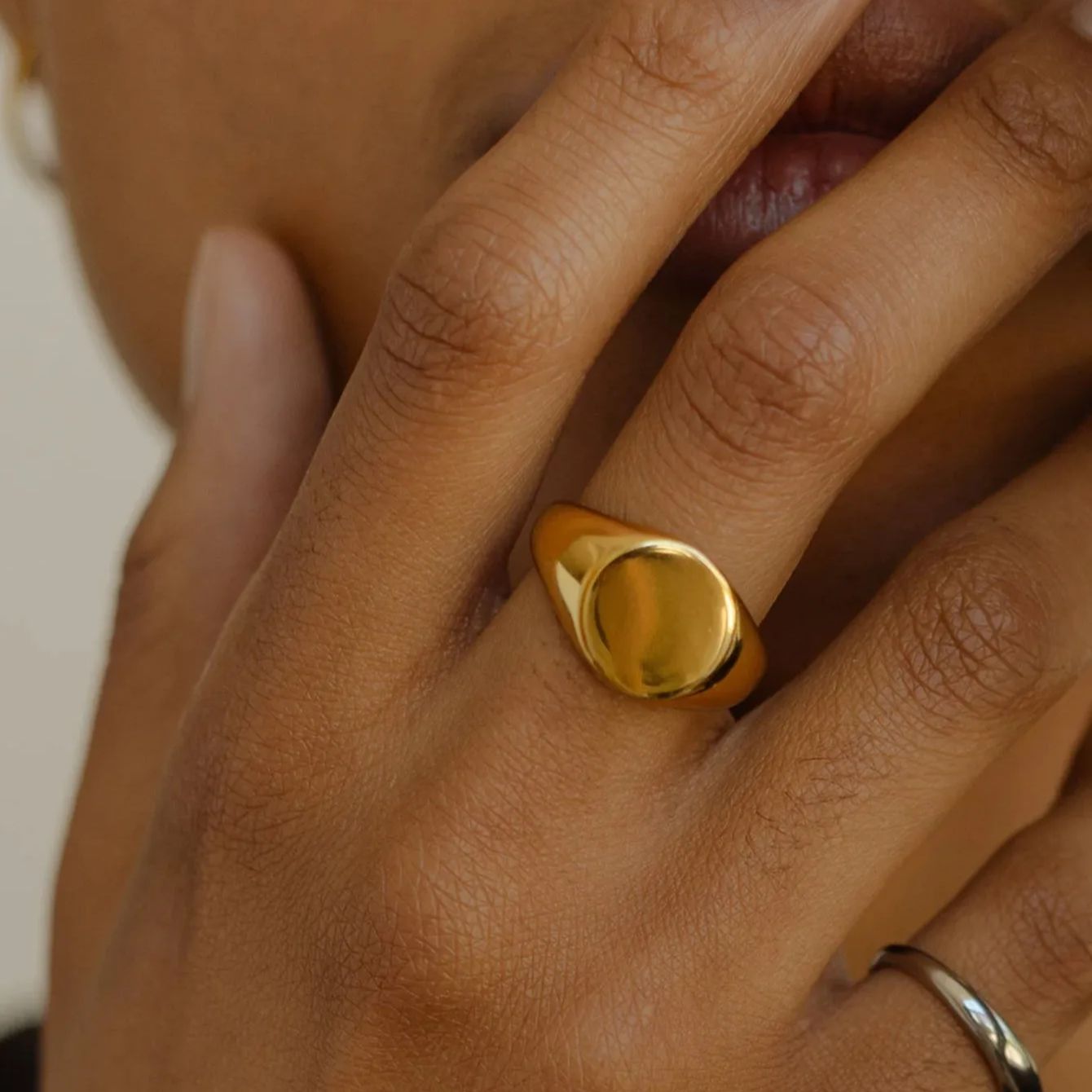 Round Signet Rings For Women Men Stainless Steel Gold Color Ring Couple Family Ring Jewelry  For Mother's Day Father's Day