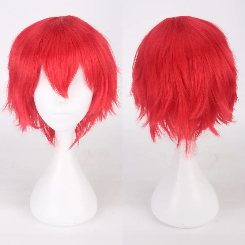 Men Women Synthetic Anime Cosplay Wig Short Straight Heat Resistant Multicolor Hair Costume Accessory
