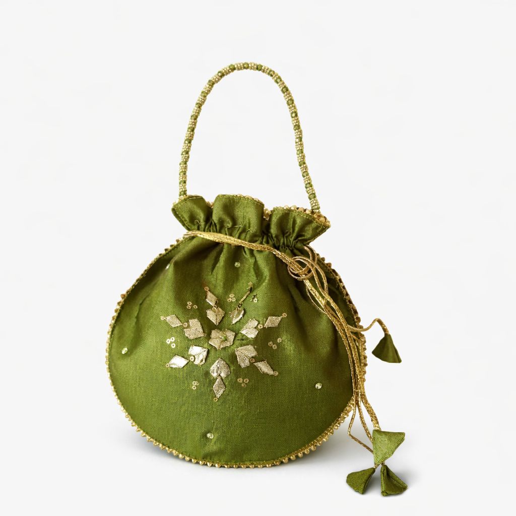 Fancy embroidered clutch/potli bag for wedding parties designer traditional potli gol bag with Handmade Gota work